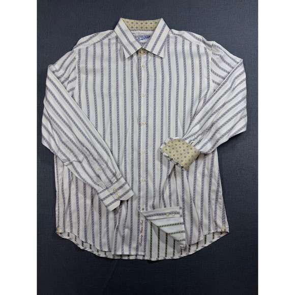Robert Graham Other - Robert Graham Mens XL Cotton Silk Striped Button Down Shirt White Purple Yellow